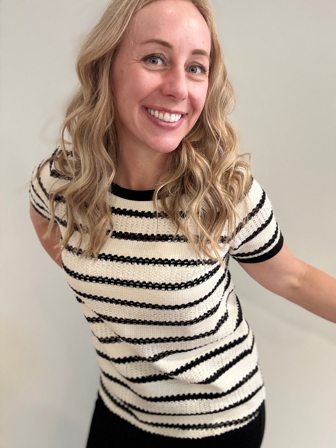 Pointelle Striped Top