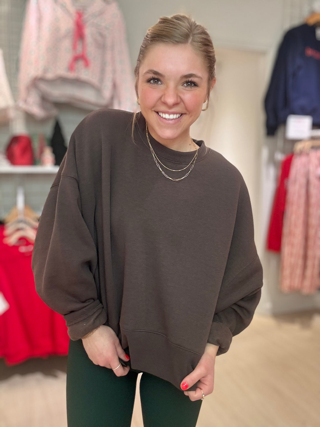 Balloon Sleeve Fleece Crewneck