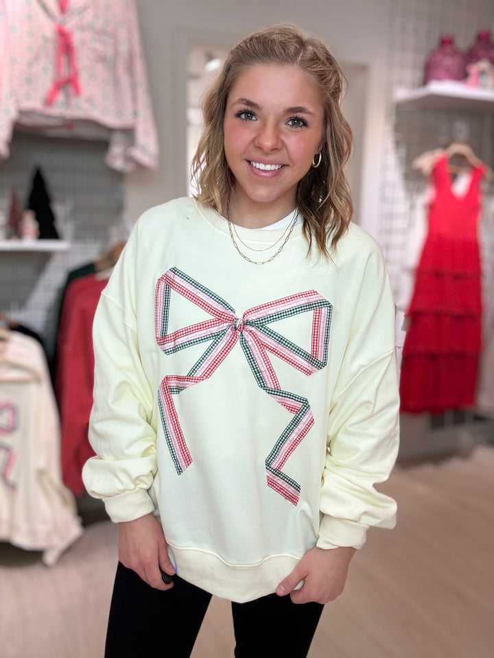 Gingham Bow Detail Sweatshirt