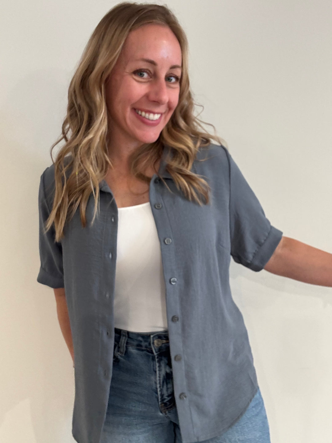 Collared Blouse in Blue Fog