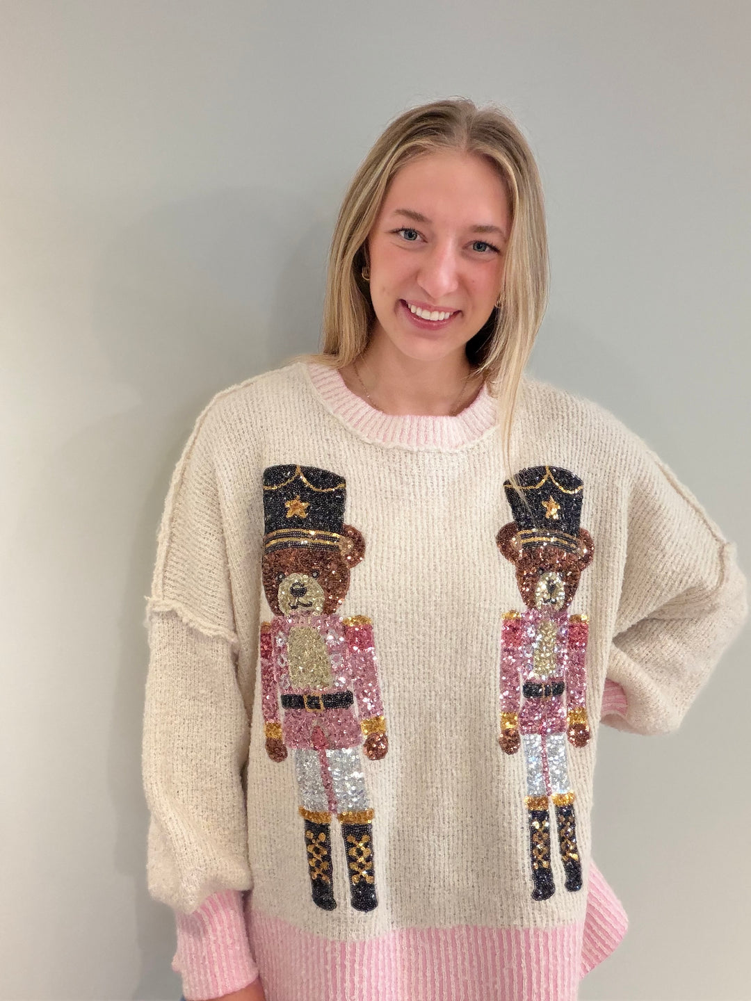 Sequin Bear Nutcracker Sweater