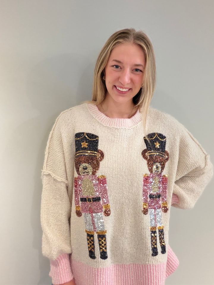 Sequin Bear Nutcracker Sweater