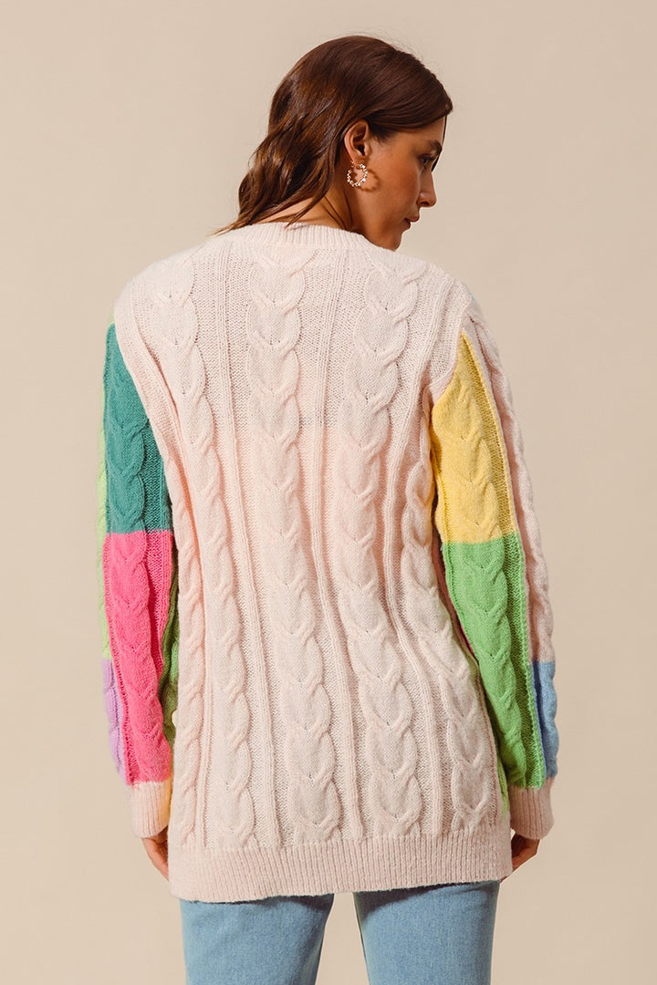 Color Block Cable Knit Cardigan