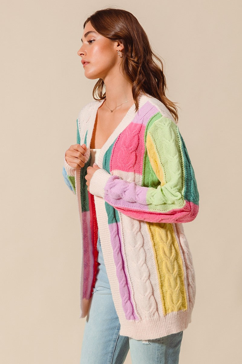 Color Block Cable Knit Cardigan