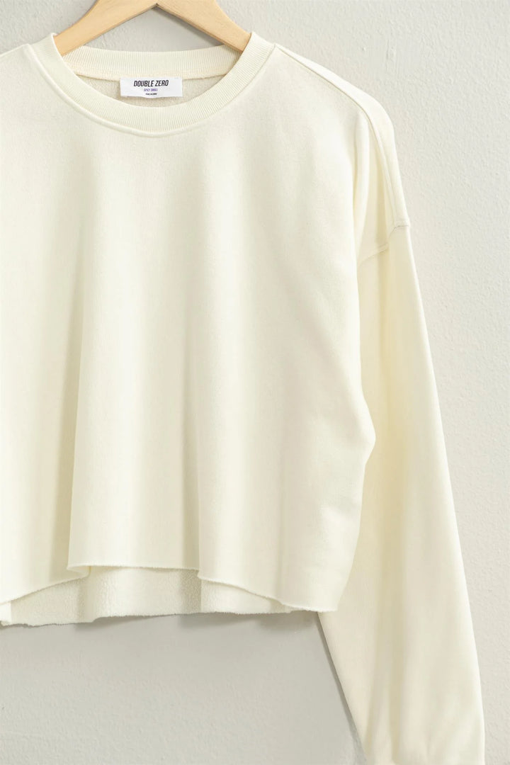 Cropped Crewneck Sweatshirt With Raw Hem