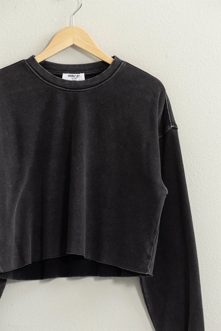 Cropped Crewneck Sweatshirt With Raw Hem