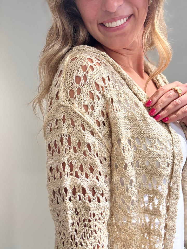Tan-Ivory Hooded Cardigan Sweater