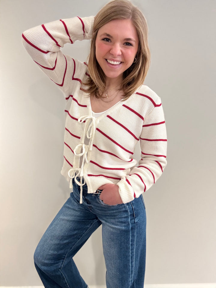 Bow Front Striped Cardigan