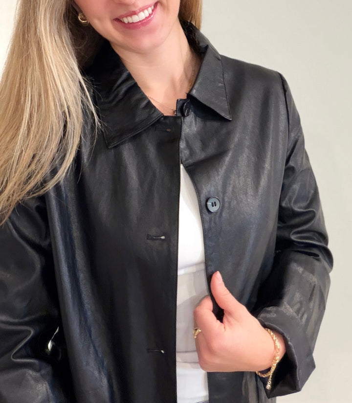 Faux Leather Collared Jacket