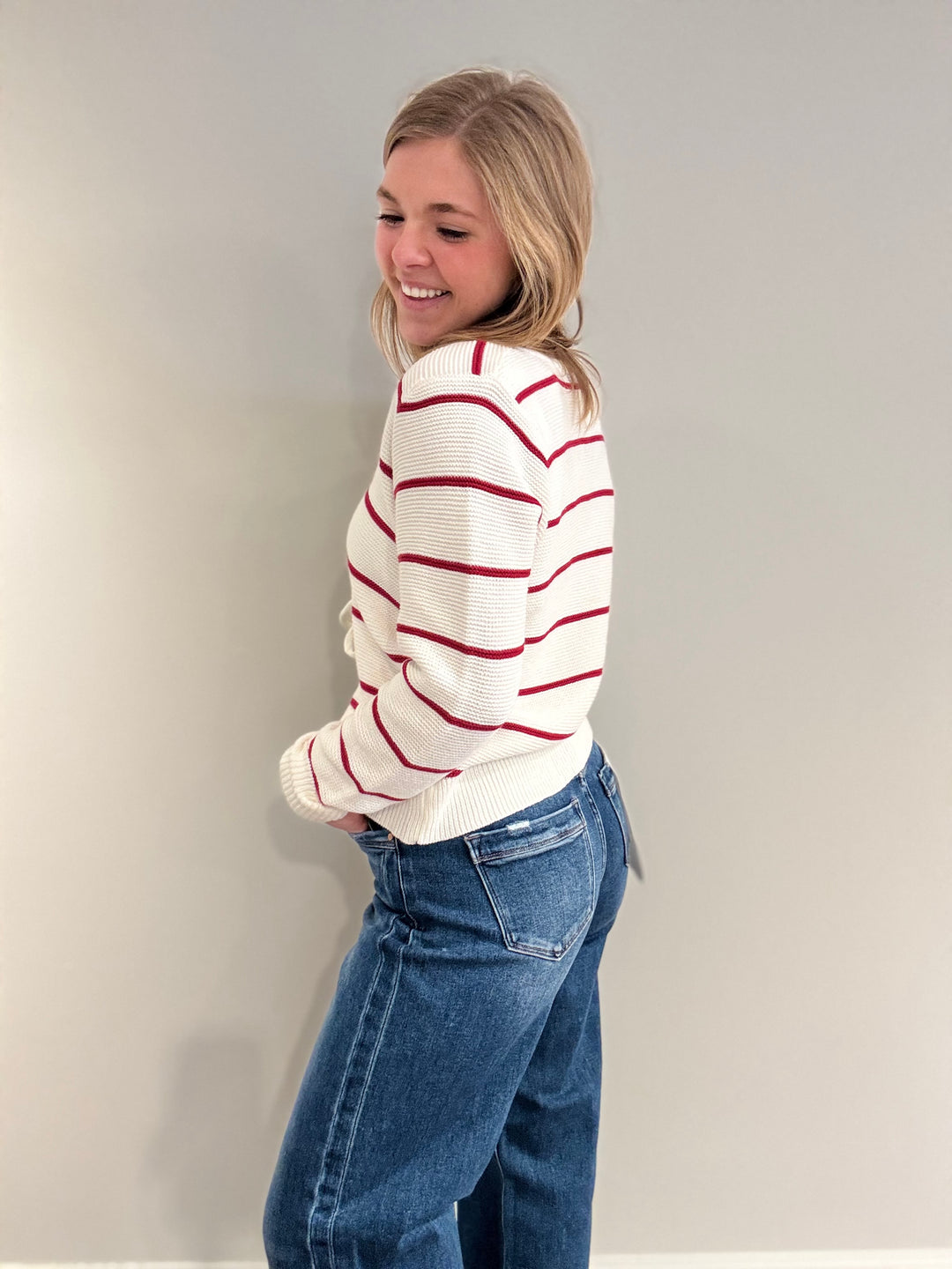 Bow Front Striped Cardigan