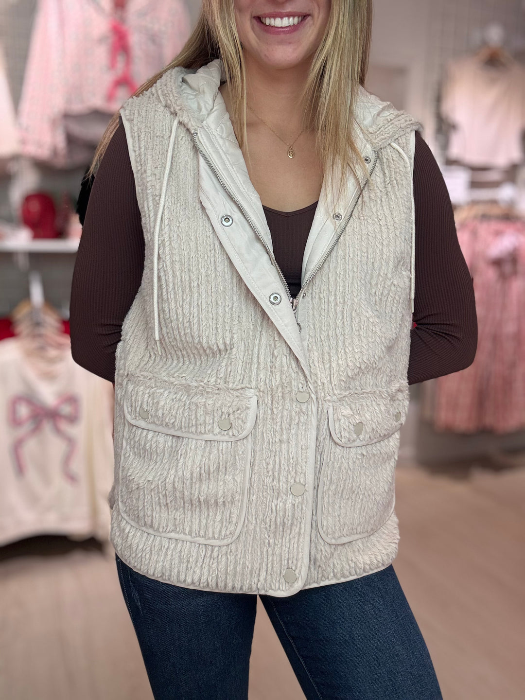 Textured Hoodie Vest
