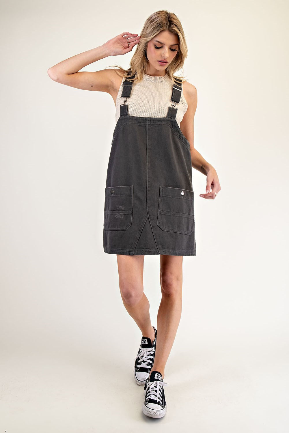 Mineral Washed Overall Mini Dress