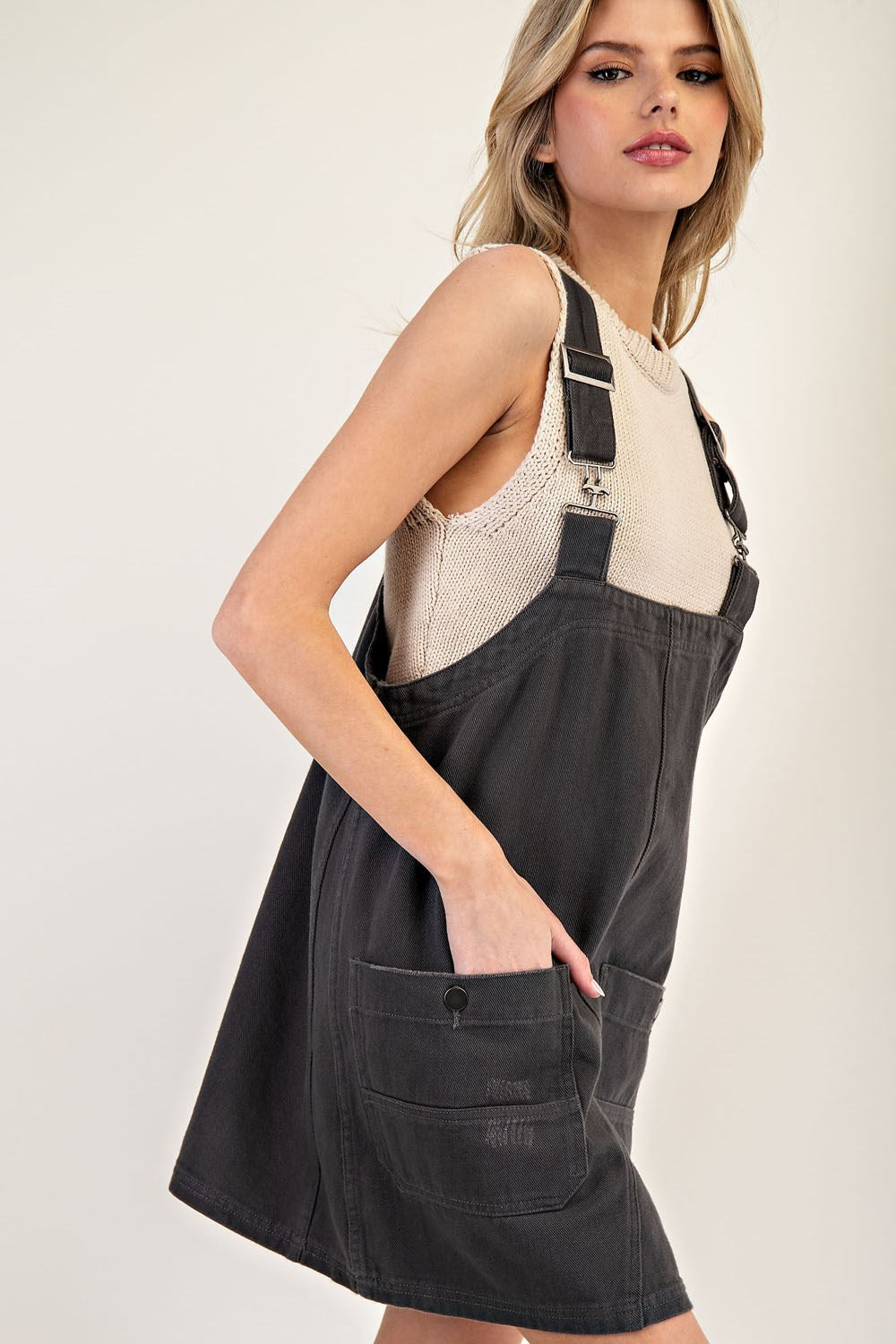 Mineral Washed Overall Mini Dress