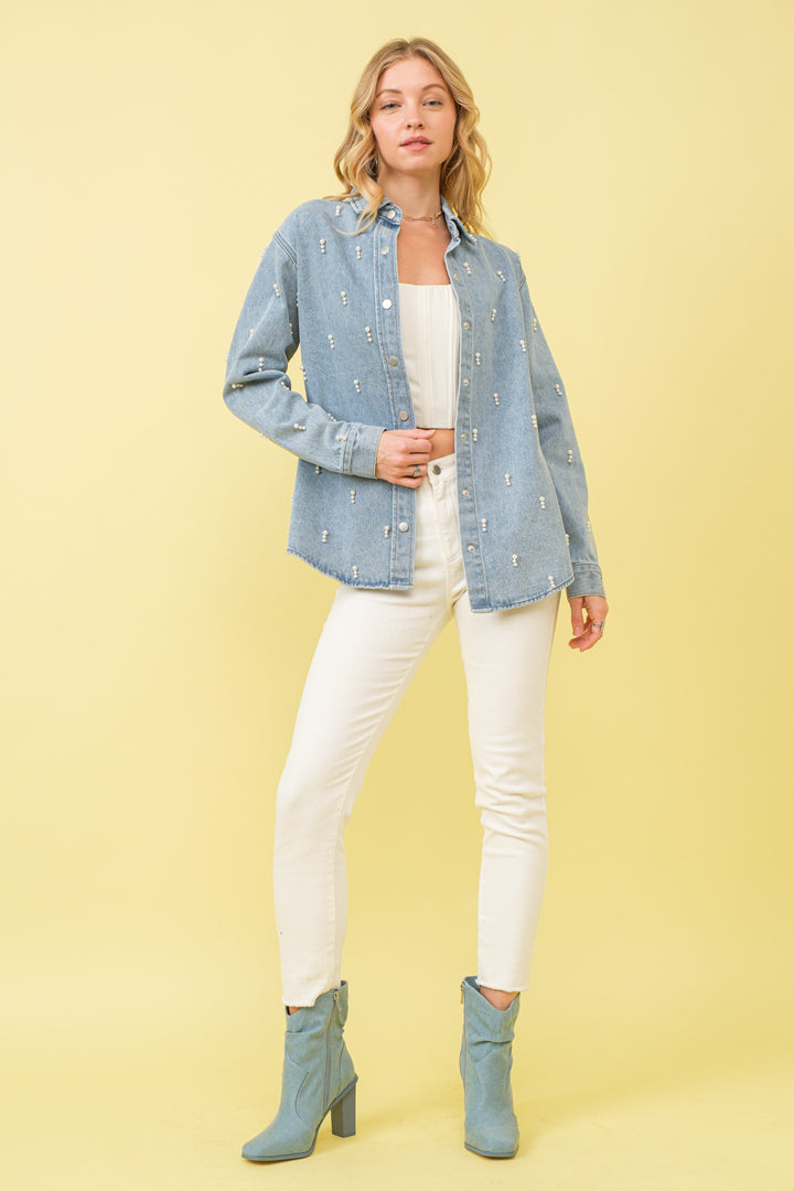 Denim Pearl Shirt Jacket