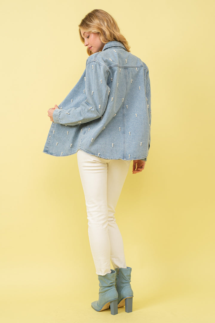 Denim Pearl Shirt Jacket