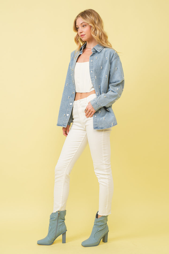 Denim Pearl Shirt Jacket