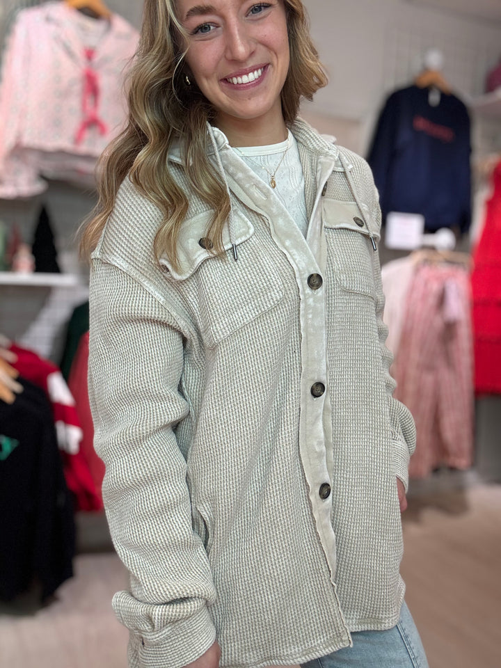 Waffle Knit Hoodie Shacket