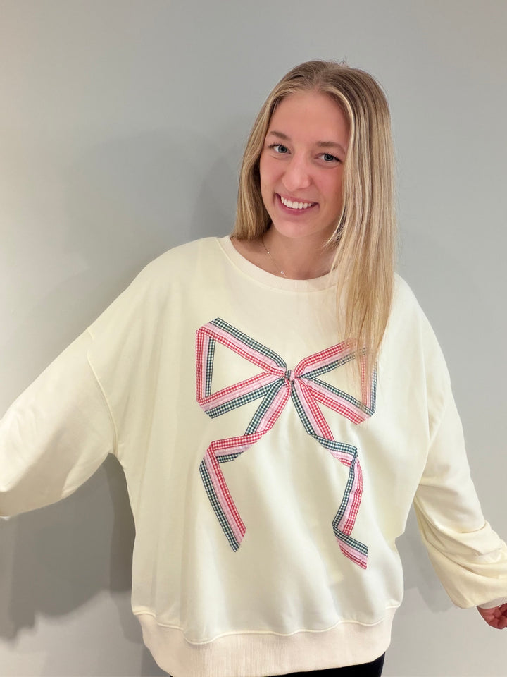 Gingham Bow Detail Sweatshirt
