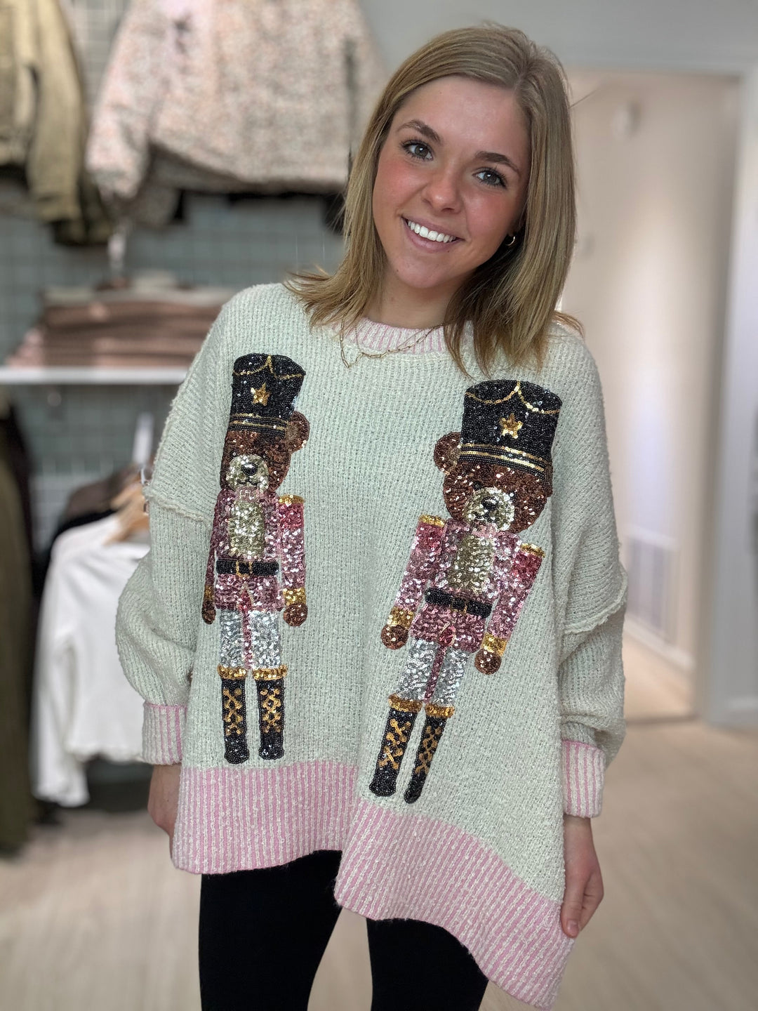 Sequin Bear Nutcracker Sweater