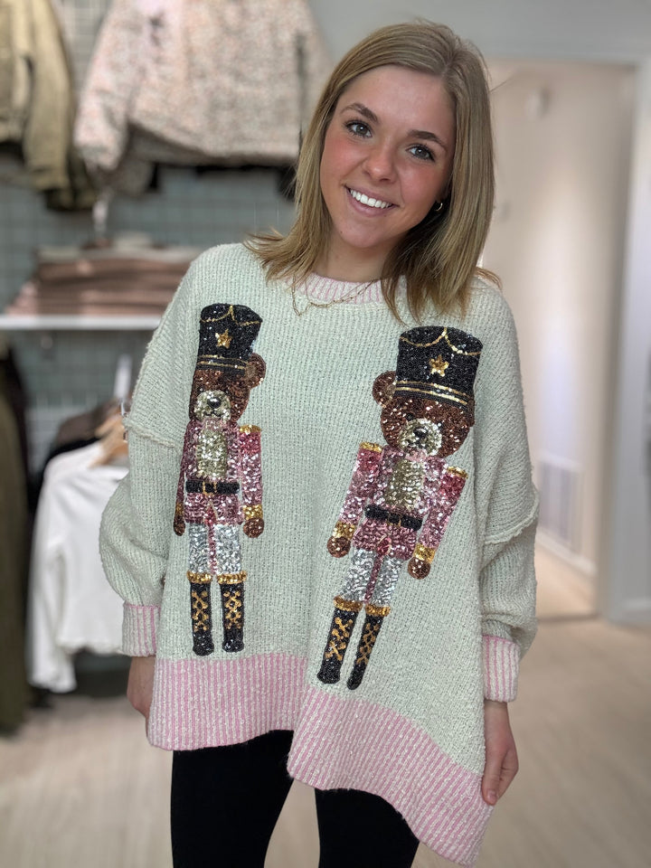 Sequin Bear Nutcracker Sweater