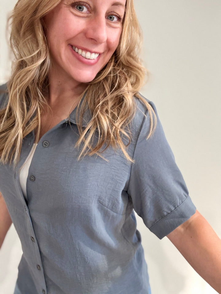 Collared Blouse in Blue Fog