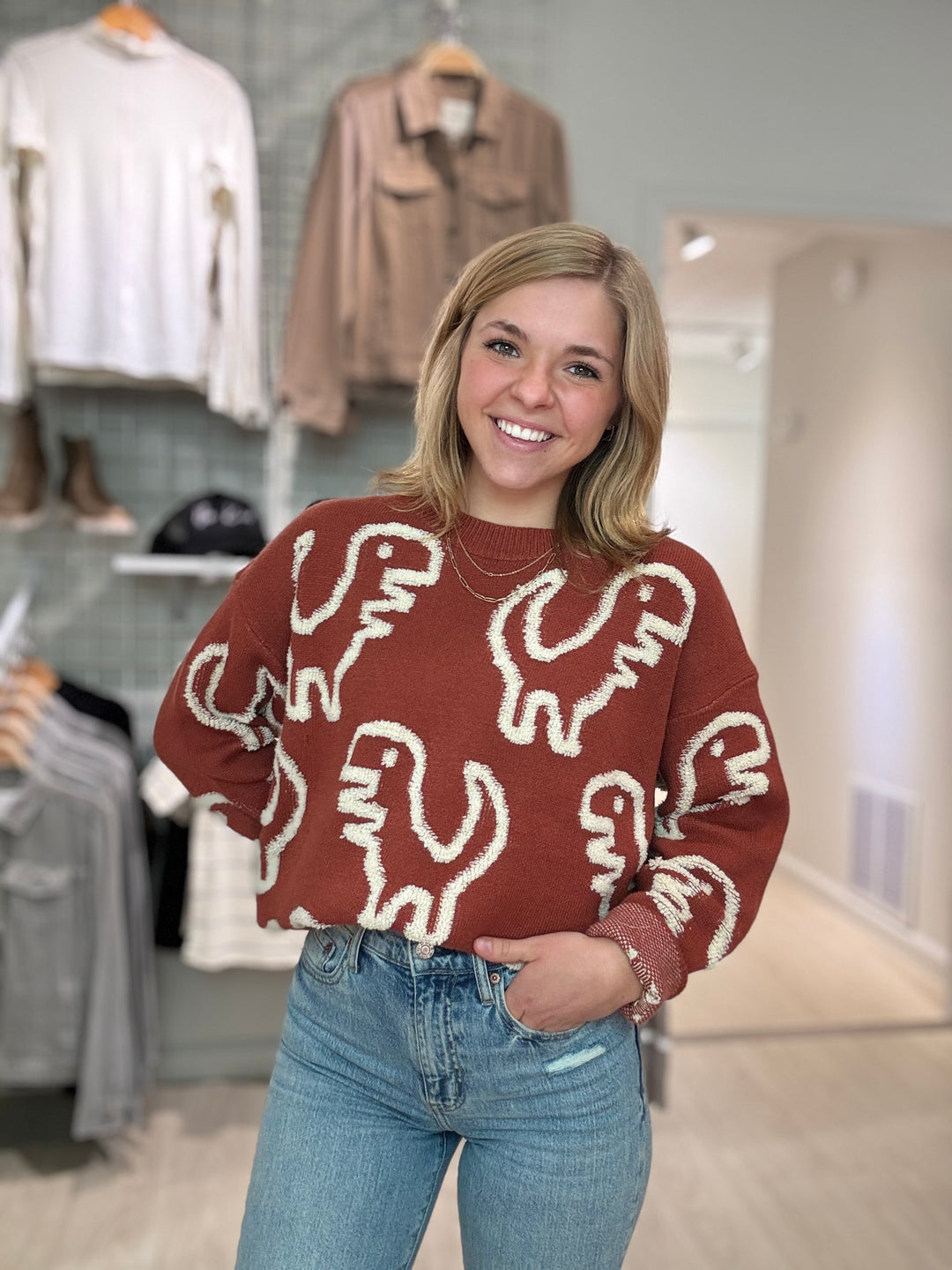 Dino Jacquard Heavy Pullover Crew