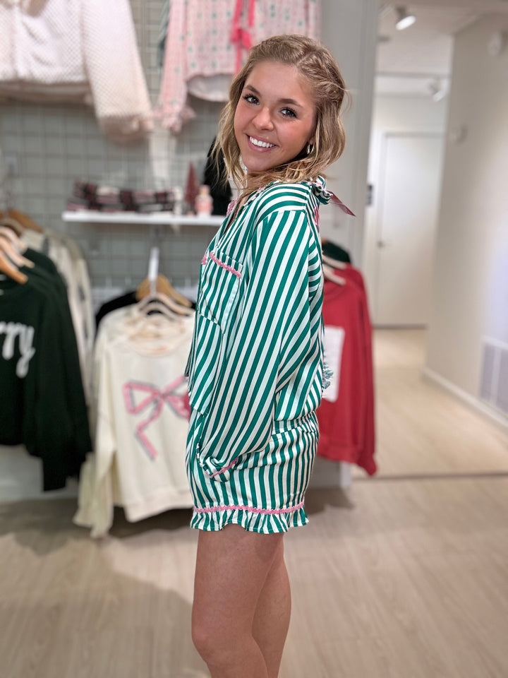 Stripe Velvet Wavy Edge Pajama Set