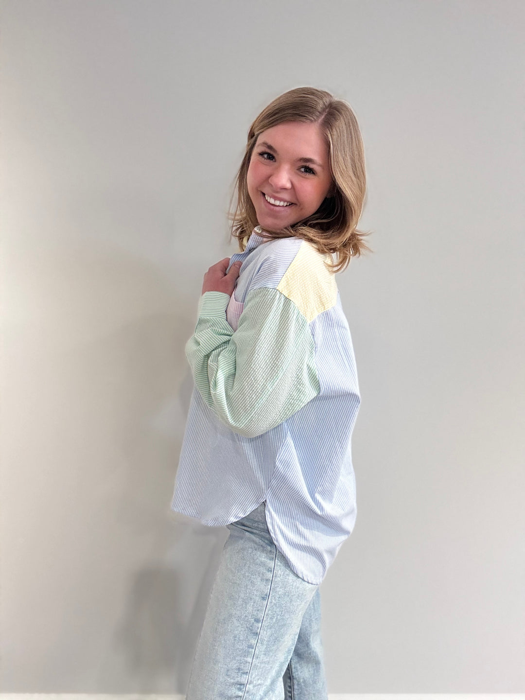 Color Block Striped Button-up