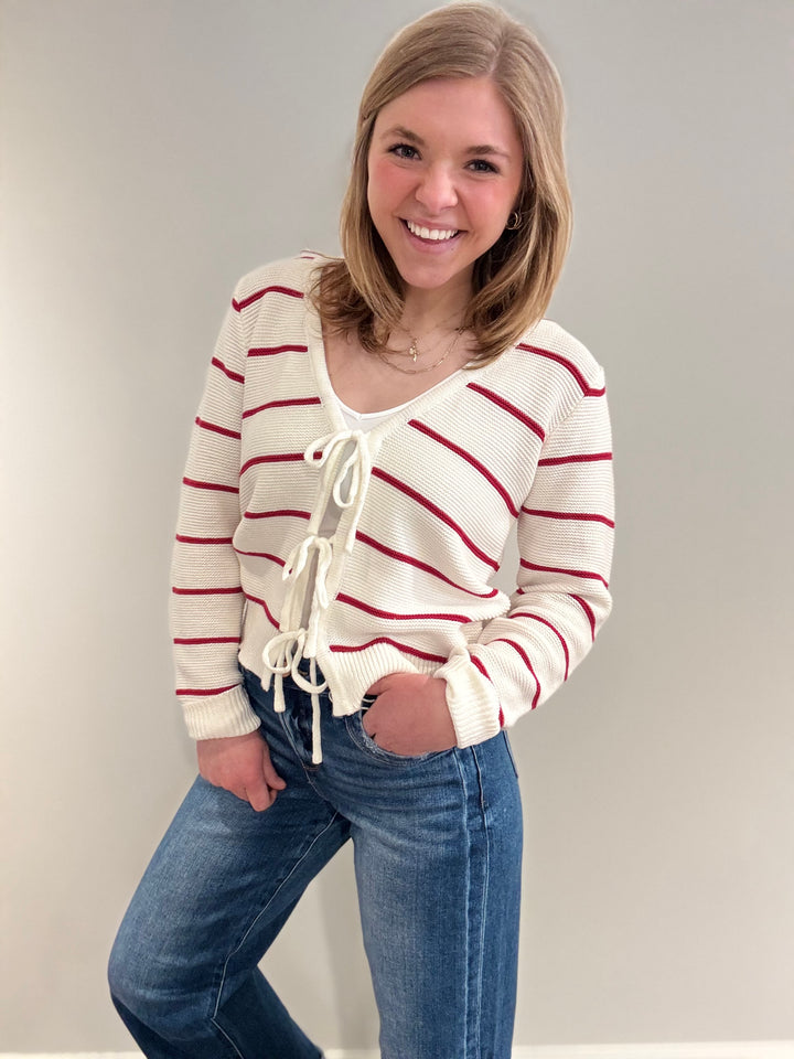 Bow Front Striped Cardigan