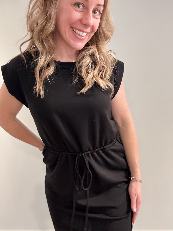 Drawstring Waist Terry Dress