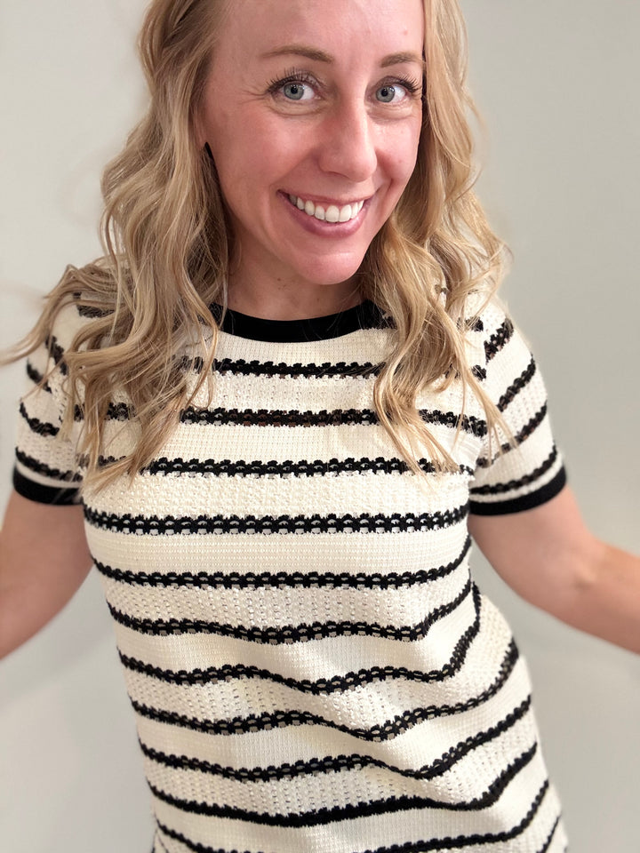 Pointelle Striped Top