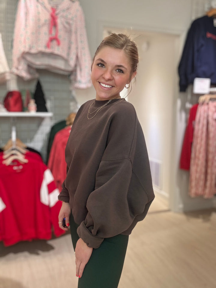 Balloon Sleeve Fleece Crewneck