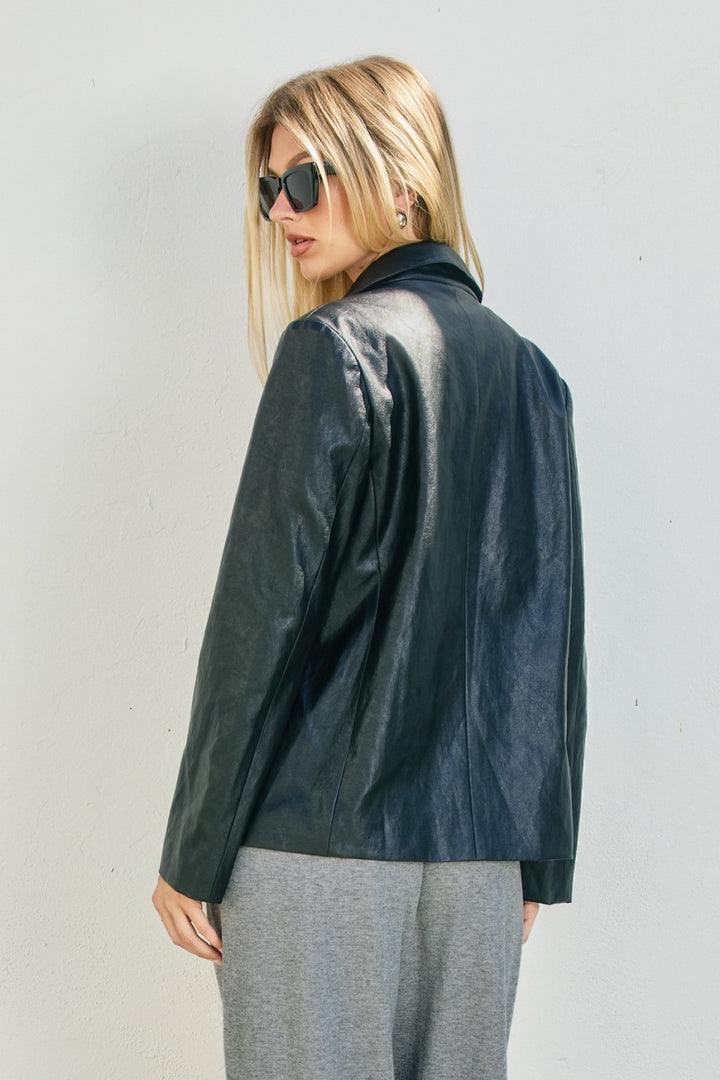 Faux Leather Collared Jacket