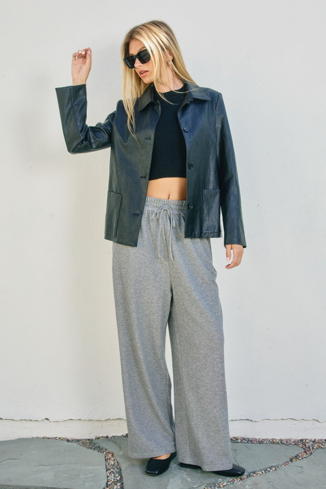 Faux Leather Collared Jacket