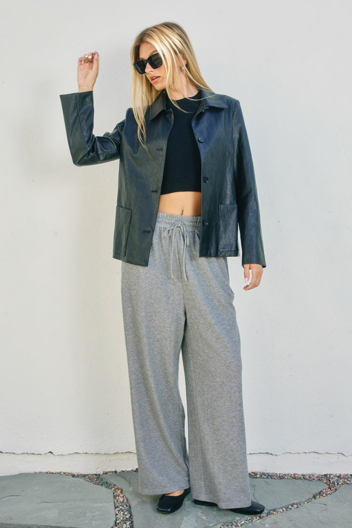 Faux Leather Collared Jacket