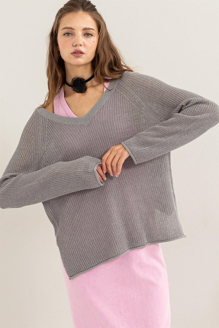 Long Sleeve Woven Sweater