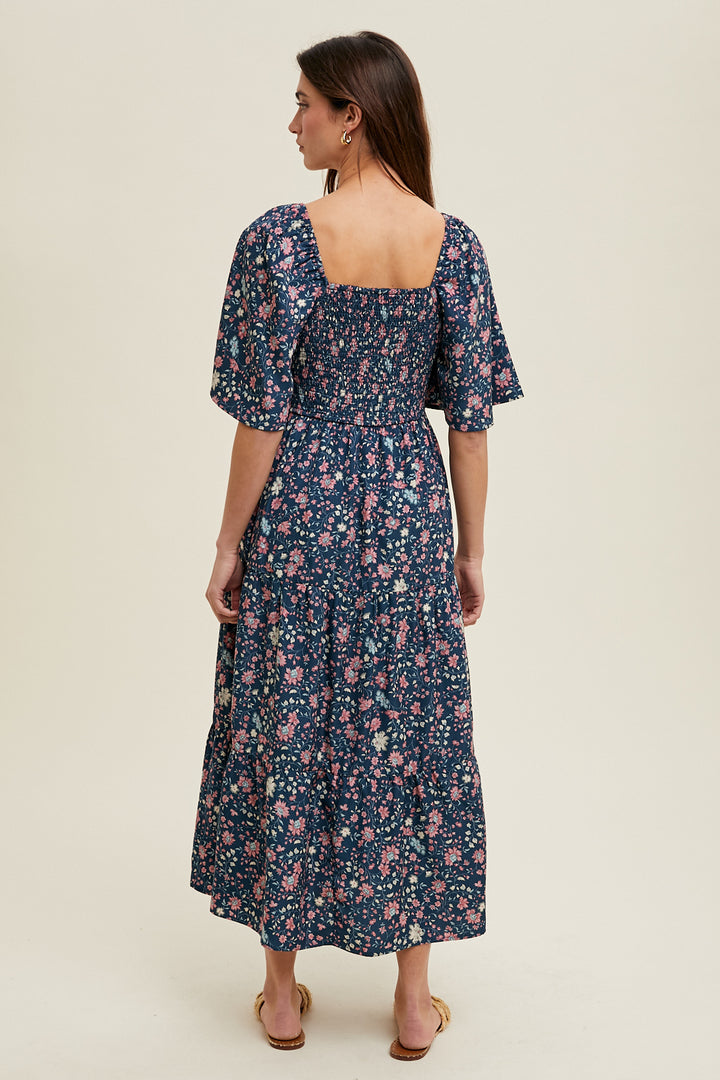 Floral Flutter Sleeve Midi Dress