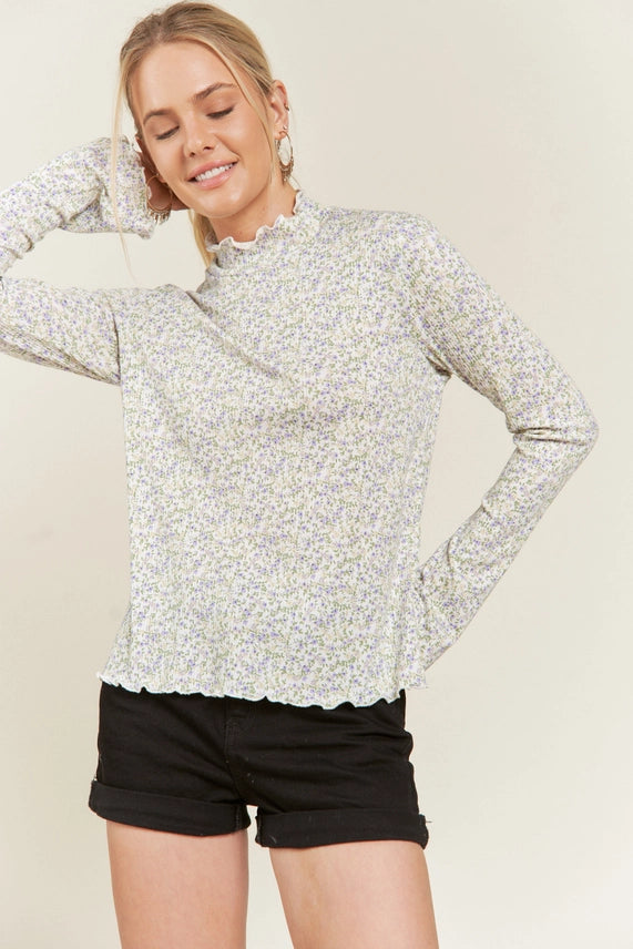 Floral Print Mock Neck Long Sleeve