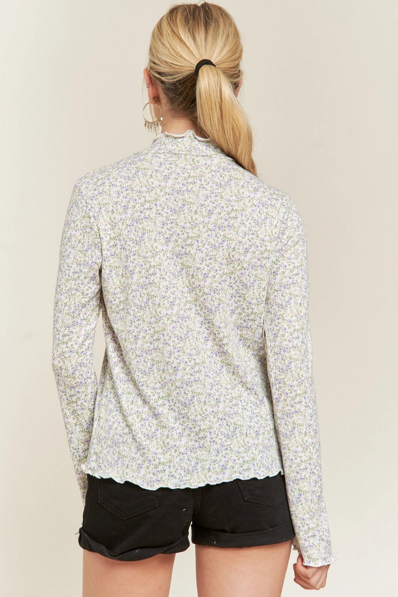 Floral Print Mock Neck Long Sleeve