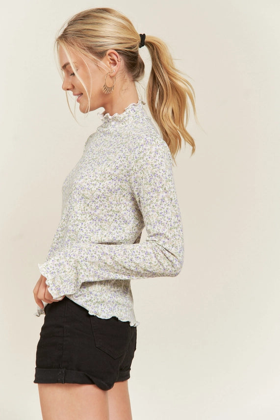 Floral Print Mock Neck Long Sleeve