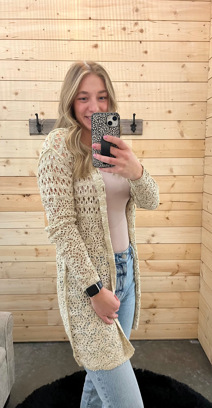 Tan-Ivory Hooded Cardigan Sweater