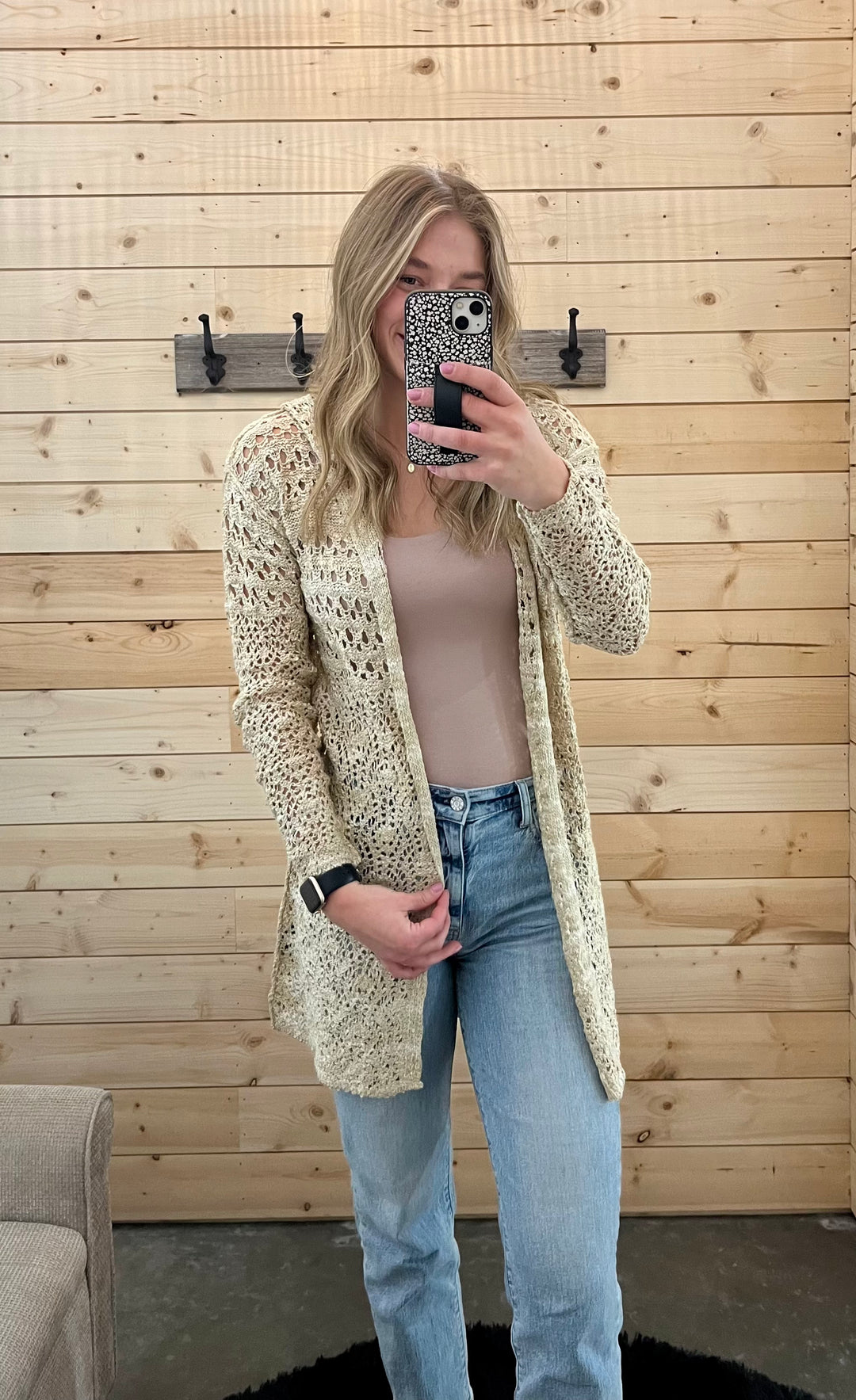 Tan-Ivory Hooded Cardigan Sweater