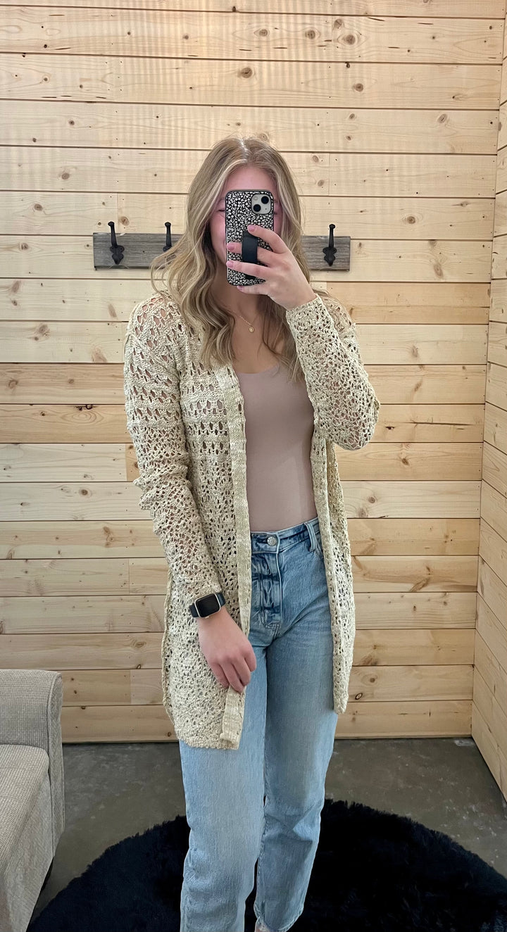 Tan-Ivory Hooded Cardigan Sweater