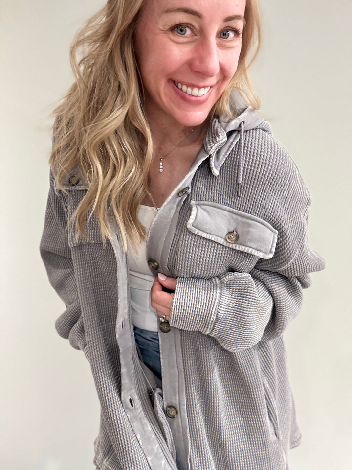 Waffle Knit Hoodie Shacket