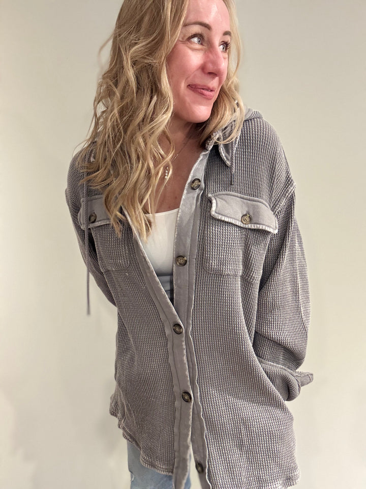 Waffle Knit Hoodie Shacket