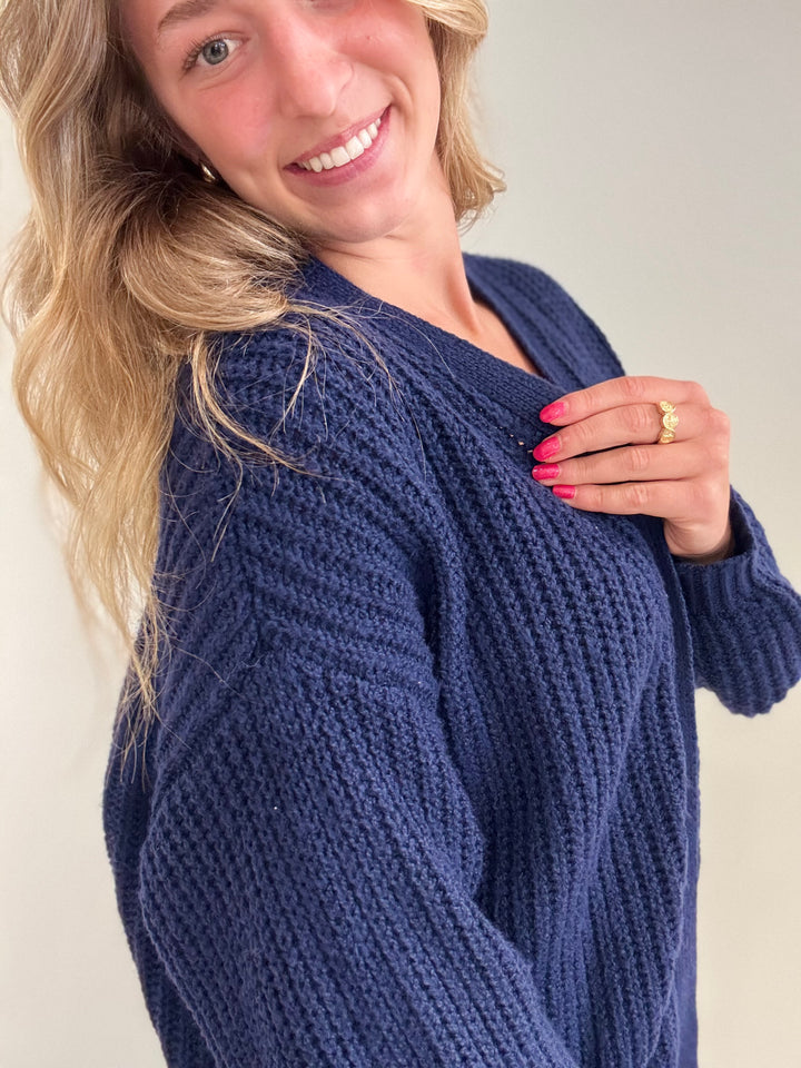 Solid Chunky Sweater Cardigan