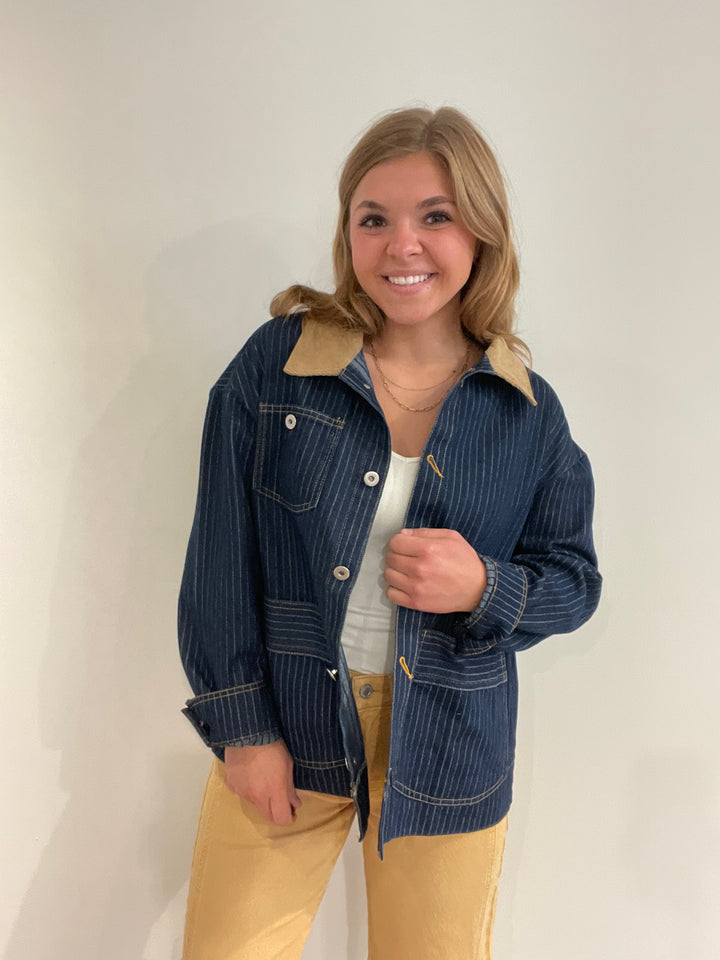 Pinstripe Denim Jacket
