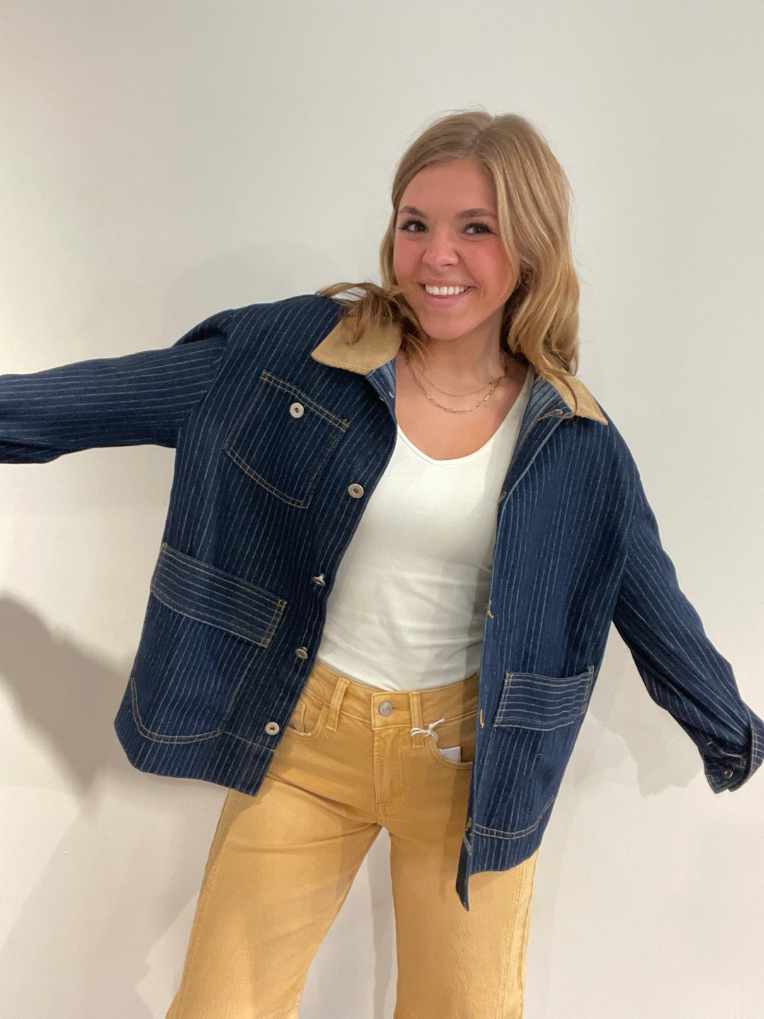 Pinstripe Denim Jacket