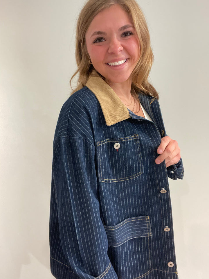 Pinstripe Denim Jacket