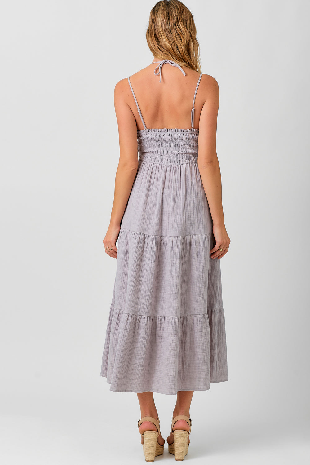 Lavender Embroidered Long Tiered Dress